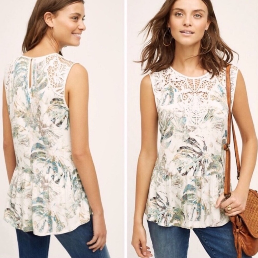 Meadow Rue crochet shoulder printed tank top small - Picture 1 of 7